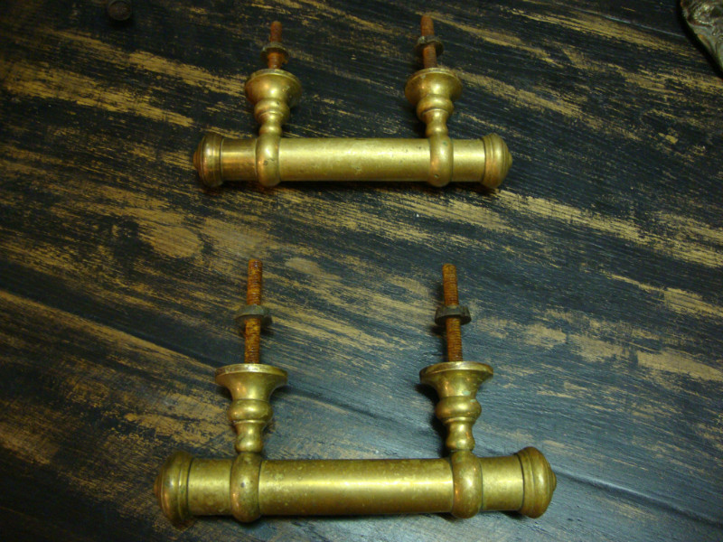 Pair of door handles gilded copper
