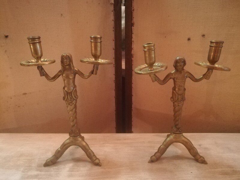 Pair of gilded bronze mermaids candelabras