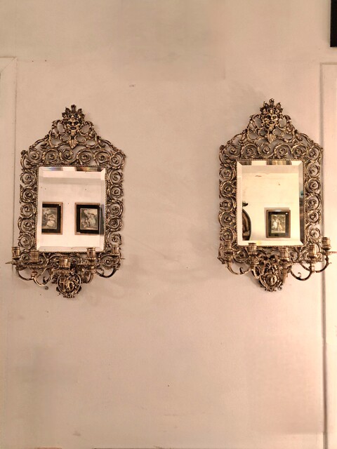 Pair of gilt bronze chiseled mirror sconces