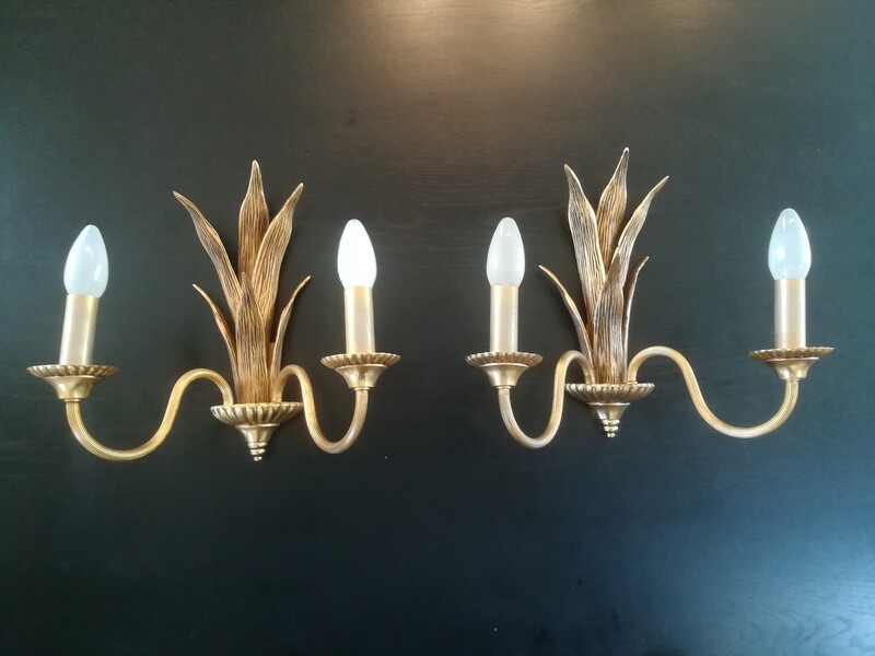 Pair of gilt palm bronze and brass sconces
