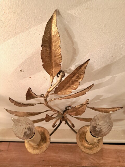 Pair of gold-plated metal leaf wall sconces