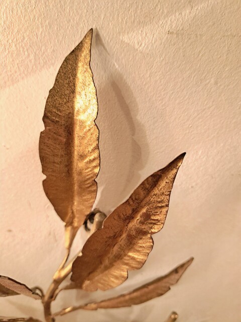 Pair of gold-plated metal leaf wall sconces