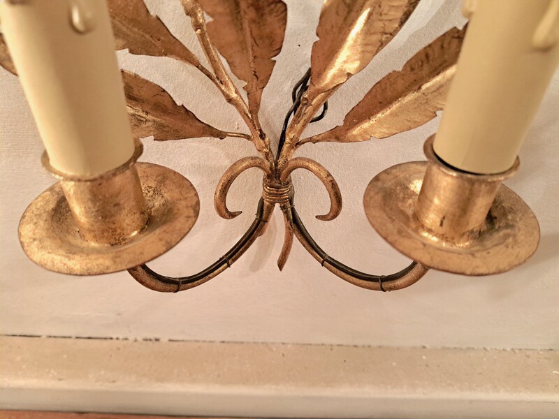 Pair of gold-plated metal leaf wall sconces