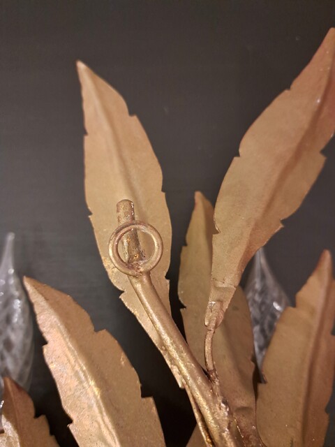 Pair of gold-plated metal leaf wall sconces