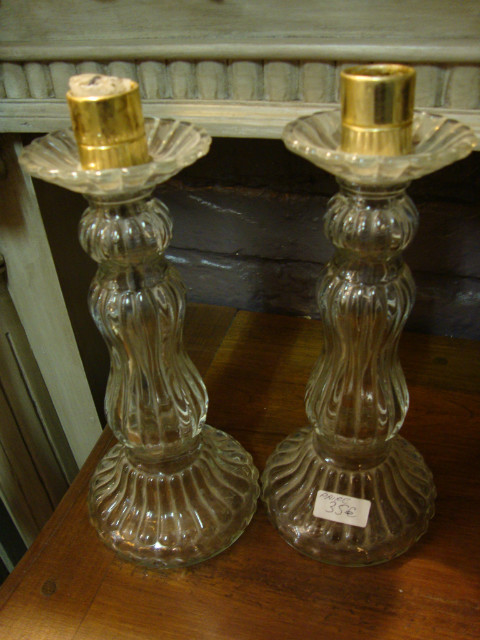 Pair of moulded glass Art deco candlesticks