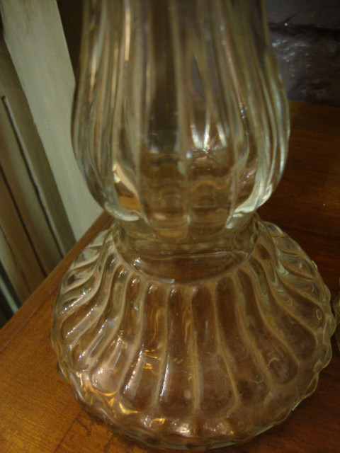 Pair of moulded glass Art deco candlesticks