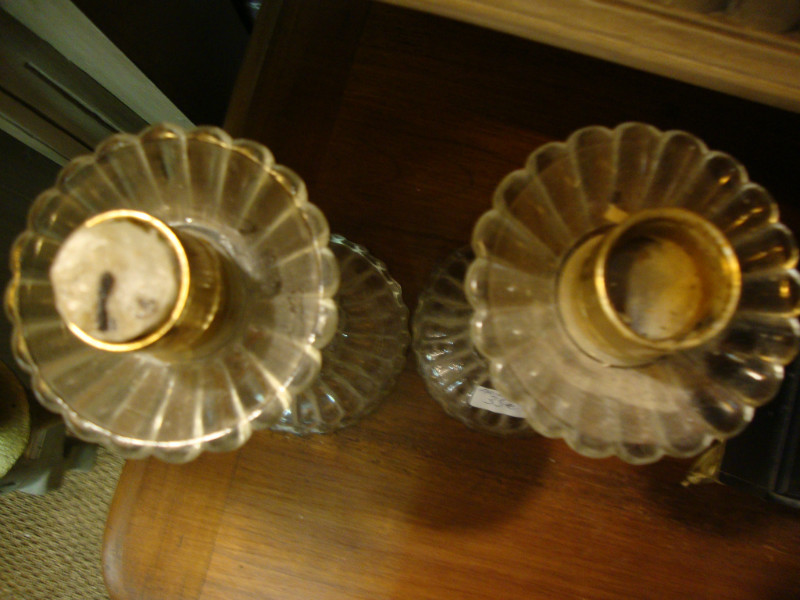 Pair of moulded glass Art deco candlesticks