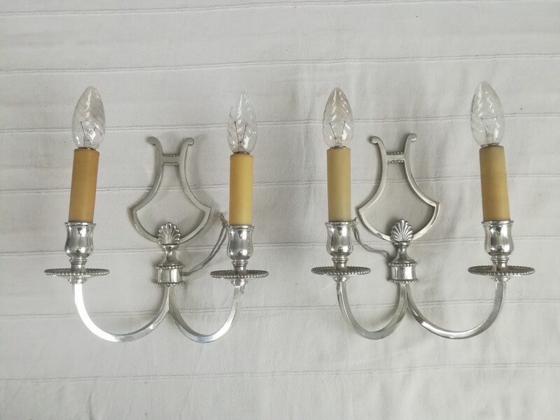 Pair of silver plate bronze Charles's house wall lights