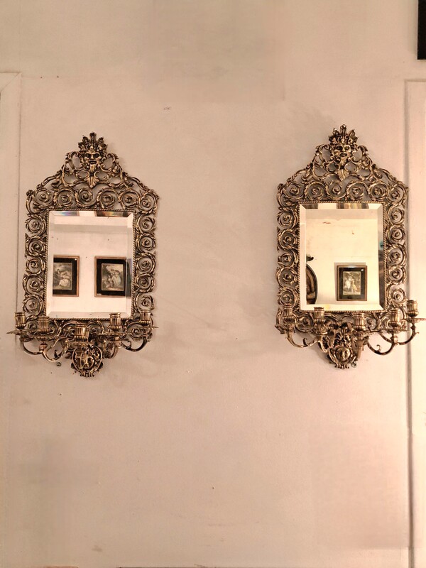 Pair of gilt bronze chiseled mirror sconces