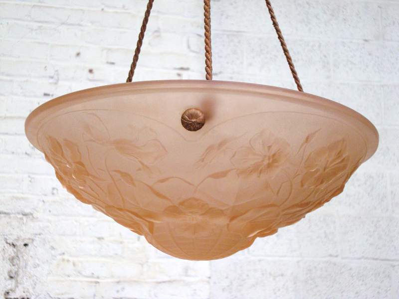 Pink art déco moulded glass light ceilling