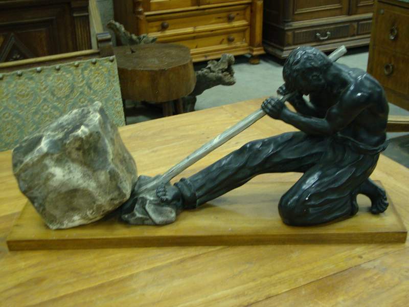 Plaster sculpture and walnut base