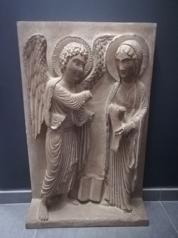 Patinated plaster Louvre reproduction of the Gabriel angel and Maria