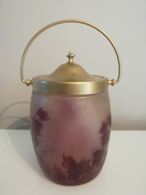 Paste glass ruby series art nouveau Legras signed biscuit bucket
