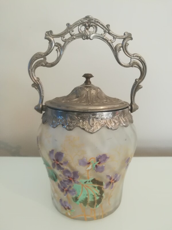 Enameled and frosted art nouveau Legras biscuit bucket