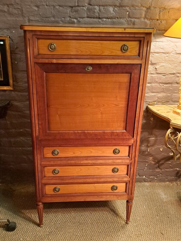 Louis XVI style secretary in solid cherry wood and gilt bronze