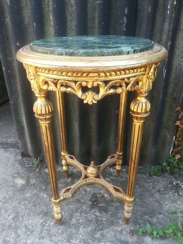 Gilt wood and marble top Louis XVI style side table