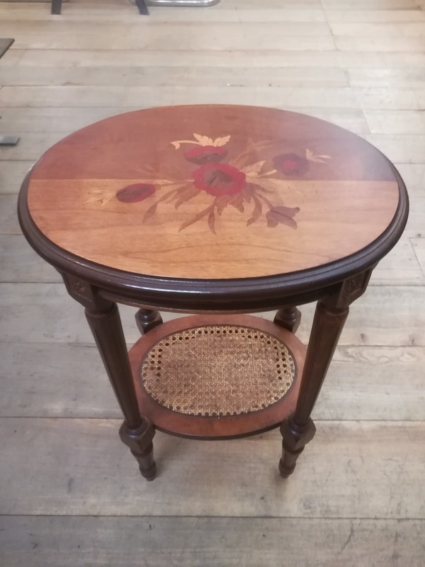 Small caned and inlay Louis XVI style lounge table 