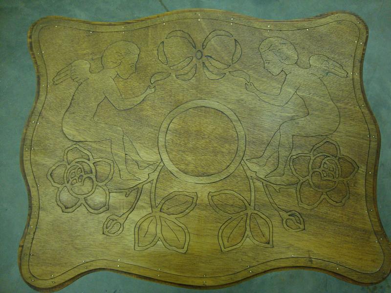 Small walnut carved and marqueterie table