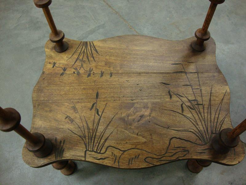 Small walnut carved and marqueterie table