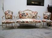 Suite of painted sofa, armchair and chair Louis XV style