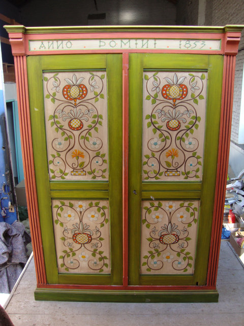 Swiss style painted pine wardrobe