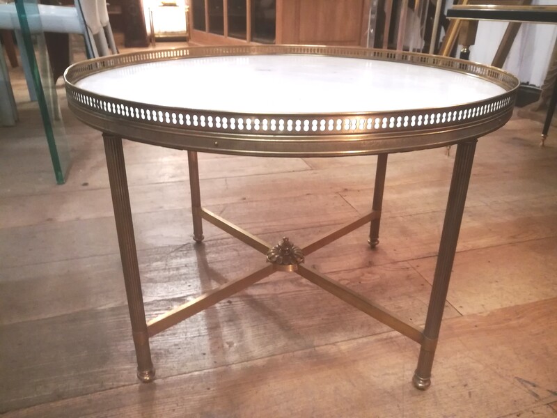 Gilded brass and marble top bouillotte coffee table