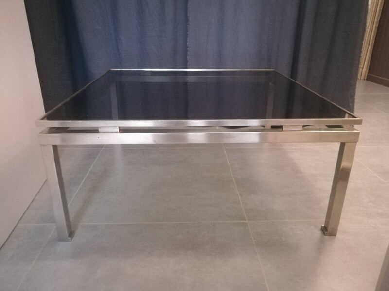 Brushed steel and smocked glass top coffee table