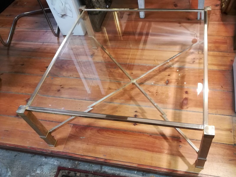 Silvered brass and cerused oak coffee table  