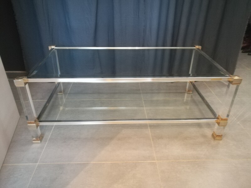 Plexiglas and gilded/chomed coffee table