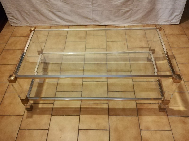 Brass and plexiglass Vandel coffee table with glass tops