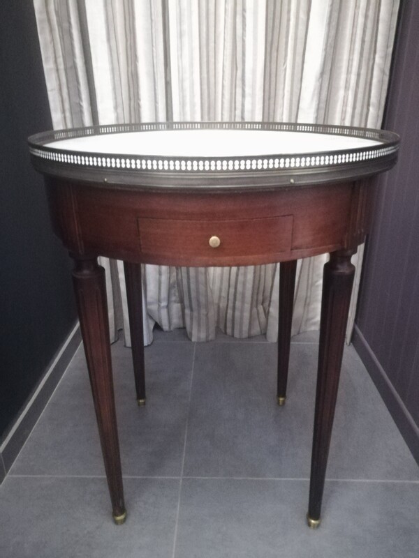 Mahogany and marble top Louis XVI style bouillotte table