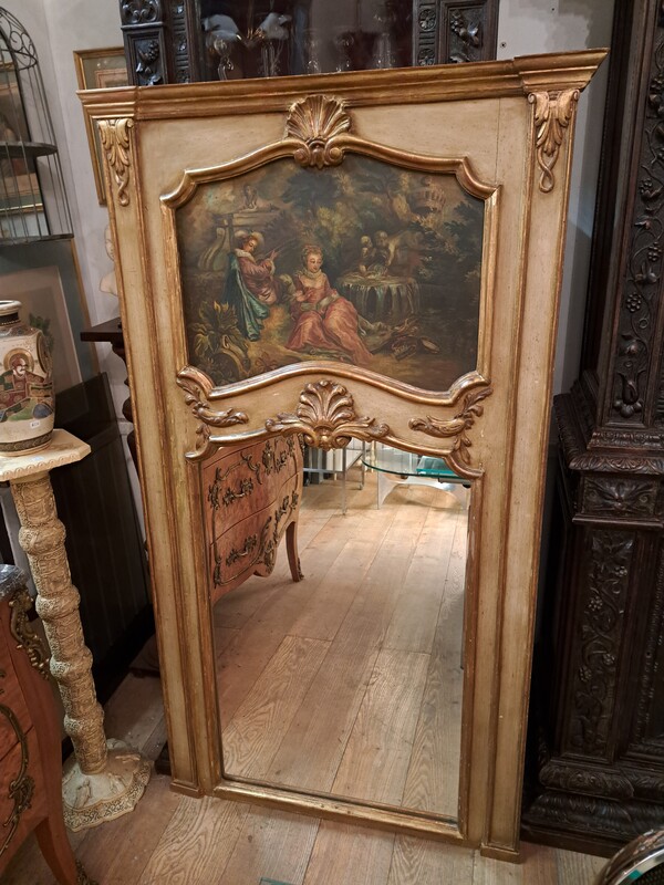 Louis XV style trumeau patinated with oil on panel