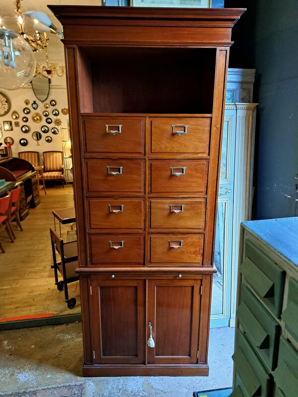 Two-piece mahogany notary's cabinet with hinged doors