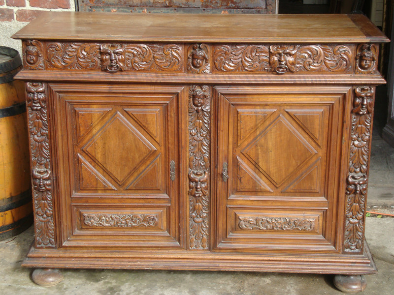 Walnut gothic style dresser angelots sculpted