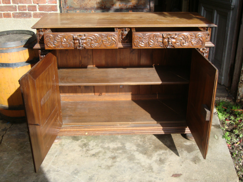 Walnut gothic style dresser angelots sculpted