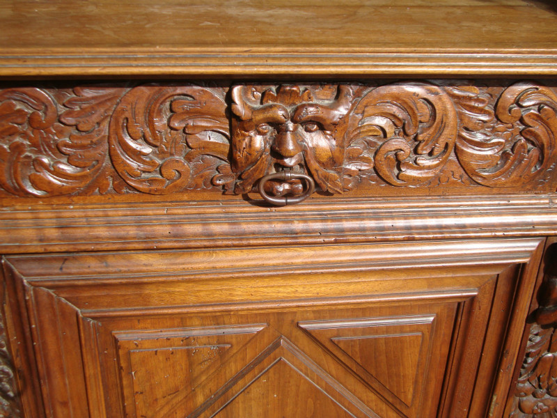 Walnut gothic style dresser angelots sculpted