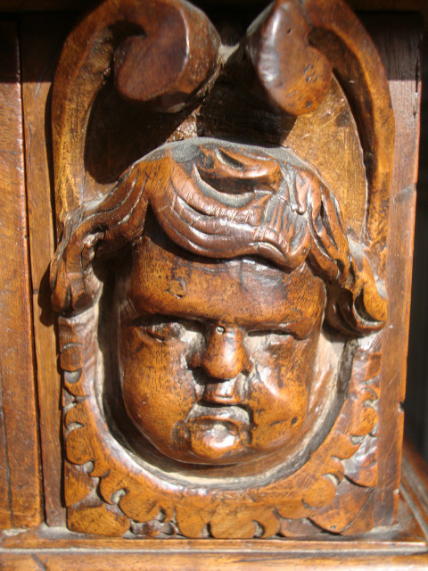 Walnut gothic style dresser angelots sculpted