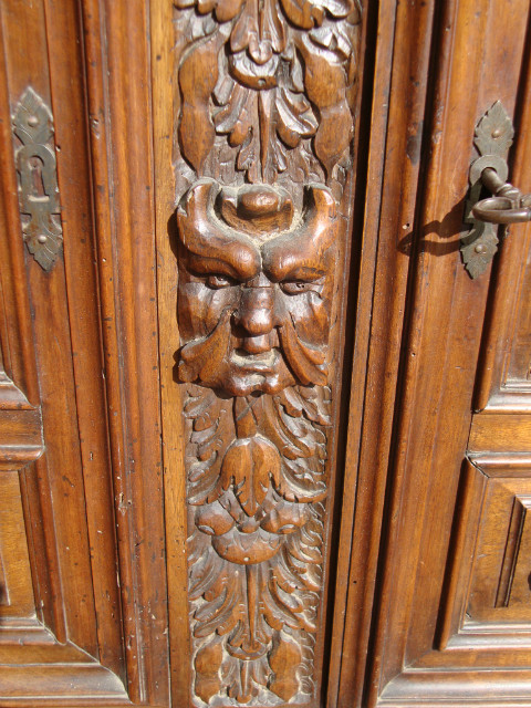 Walnut gothic style dresser angelots sculpted