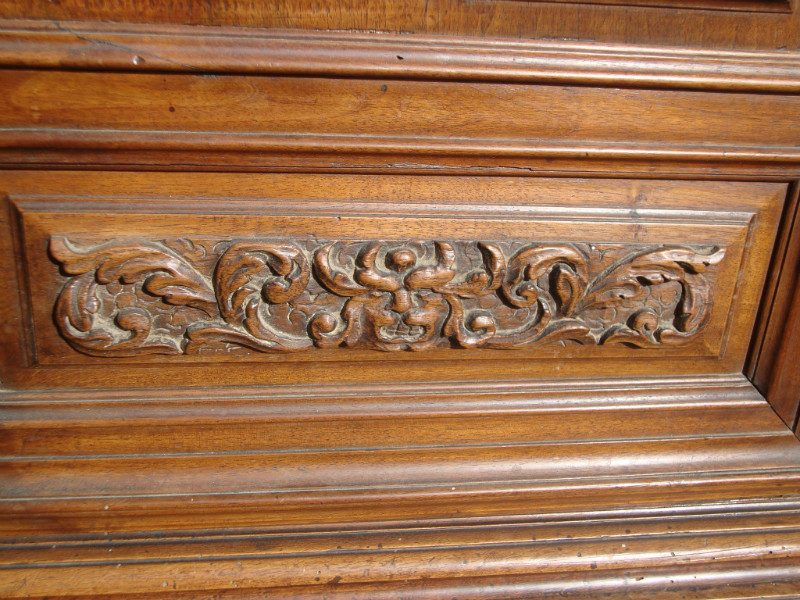 Walnut gothic style dresser angelots sculpted