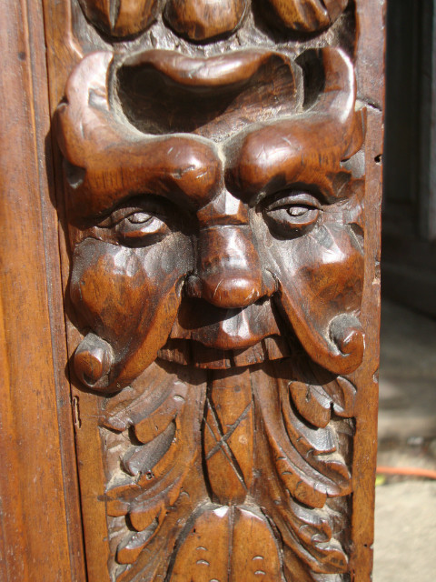 Walnut gothic style dresser angelots sculpted