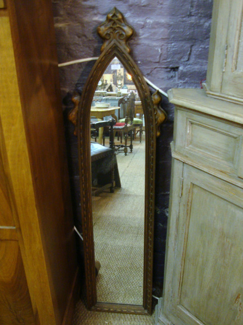 Walnut narrow gothic style mirror