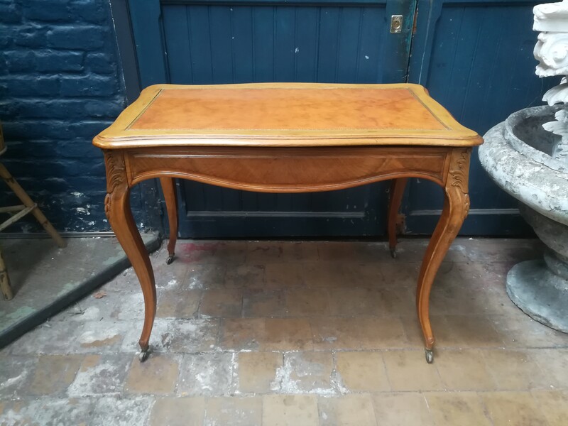 Walnutt and leather Louis XV style 1 drawer rolls flat desk