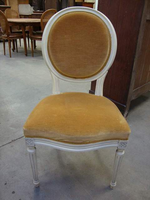 White and yellow velvet Louis XVI style chair