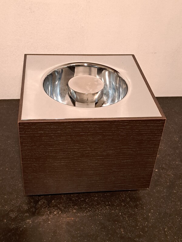 Wood and chrome metal cube lamp